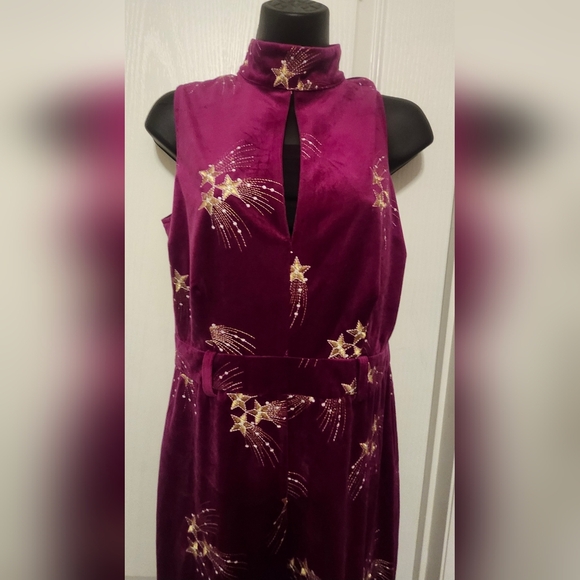 Nasty Gal Purple Velvet Jumpsuit with Gold Floral Design Size 6 EUC - Picture 8 of 10